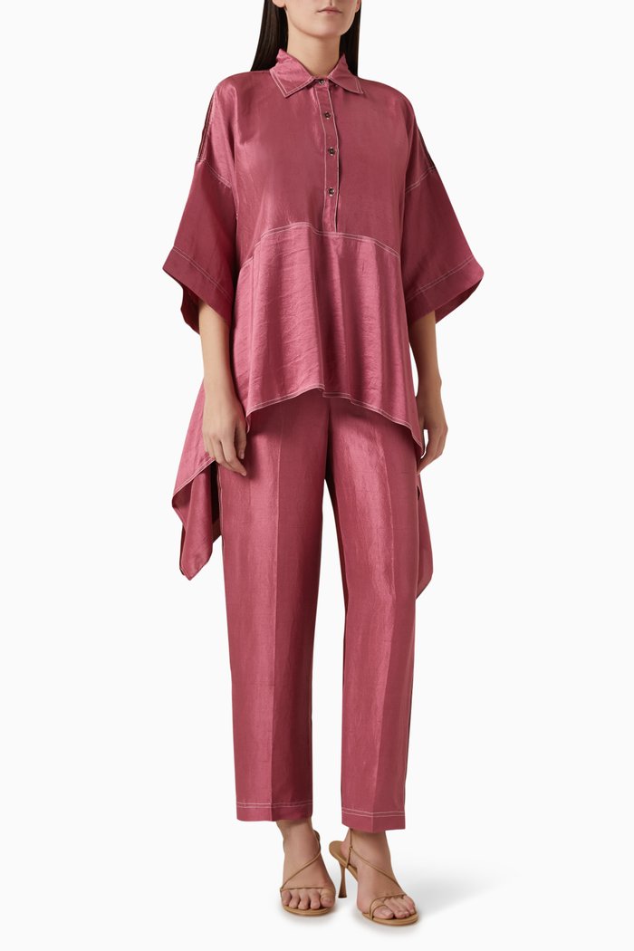 

Jasper Colour-blocked Shirt & Pants Set in Silk, Pink