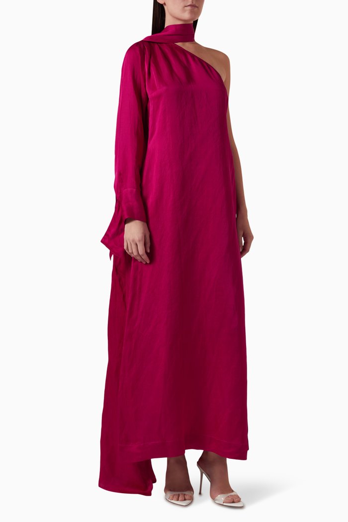 

Kendall One-shoulder Maxi Dress in Linen-satin, Pink