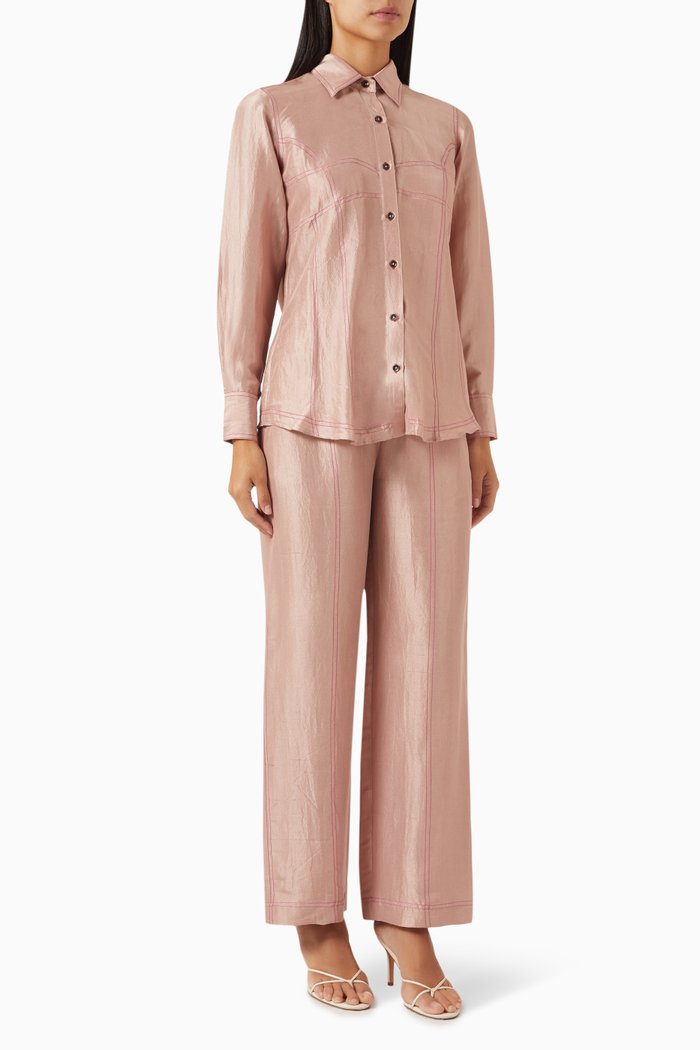 

Darcy Shirt & Pants Set in Silk, Pink