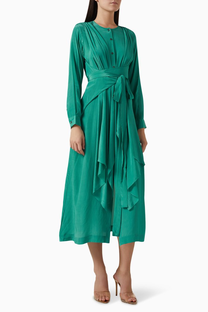

Waterfall Draped Midi Dress in Crêpe, Blue
