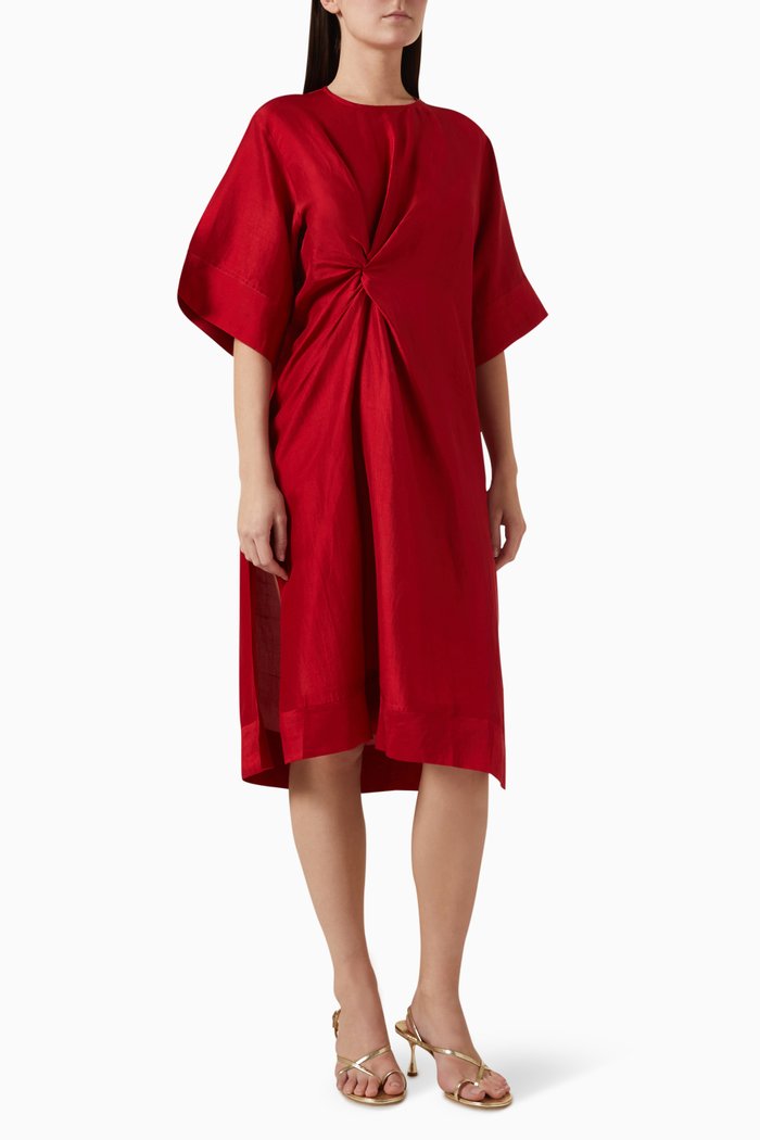 

Merlot Draped Midi Dress in Silk, Red