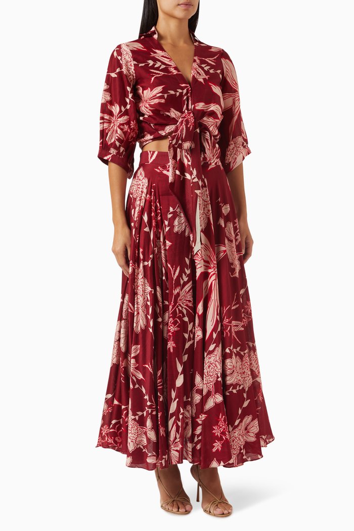 

Maple Floral-print Crop Top & Maxi Skirt Set, Red