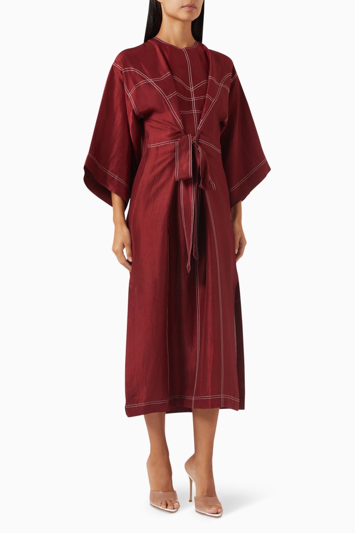 Audrey Belted Kaftan in Silk, Red