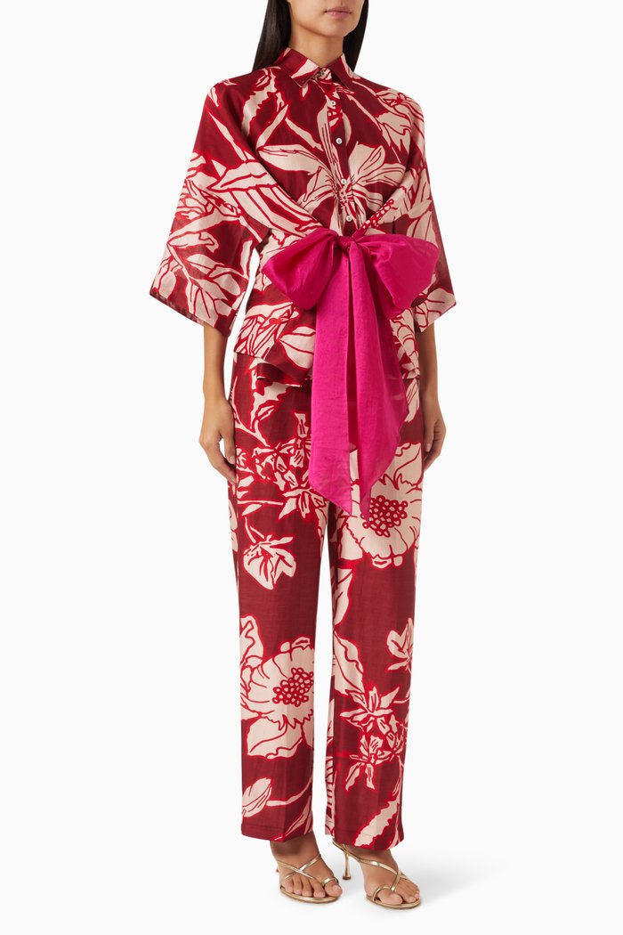 

Iris Printed Shirt & Pants Set, Red
