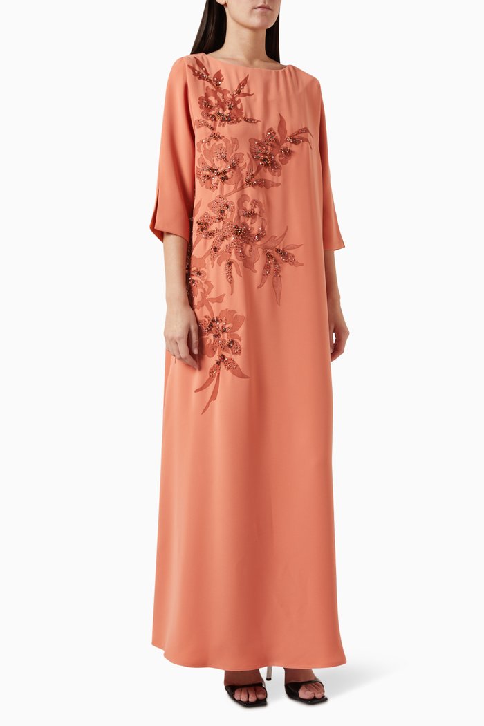 

Floral-embellished Kaftan in Crêpe, Orange