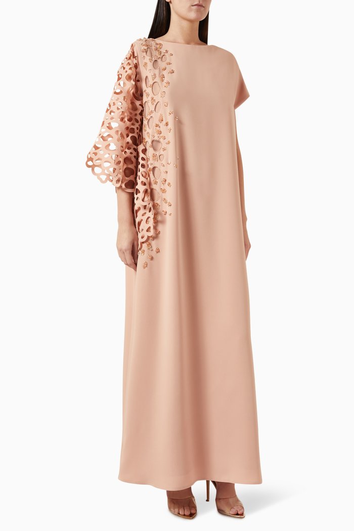 

Cut-out Beaded Kaftan in Crêpe, Pink