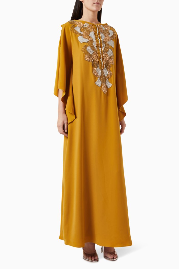 

Beaded Kaftan in Crêpe, Yellow