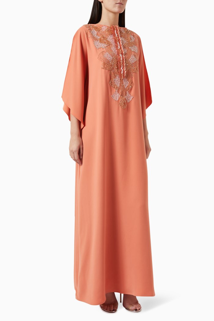 

Beaded Kaftan in Crêpe, Orange