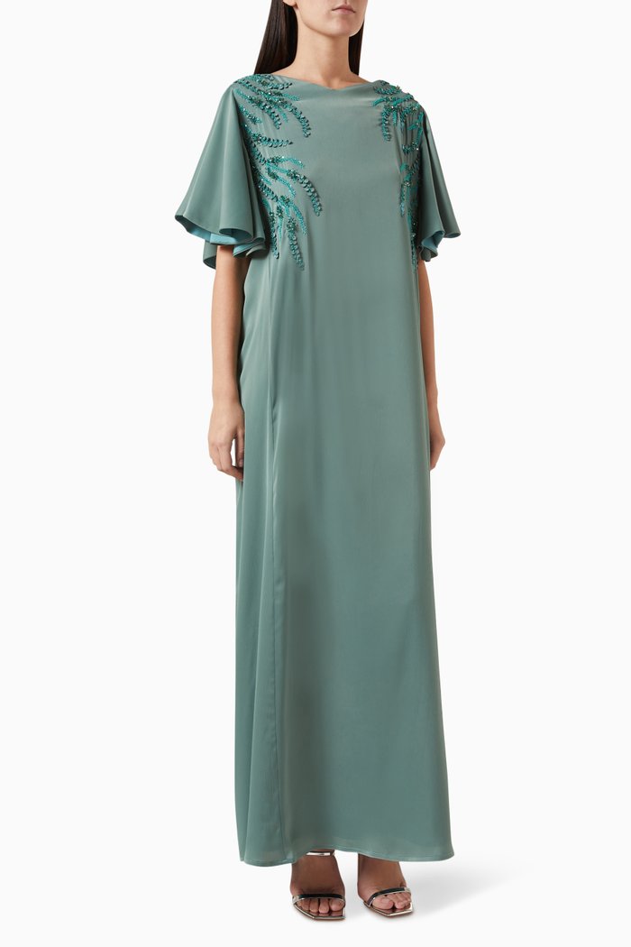 

Sequinned Kaftan in Satin, Green