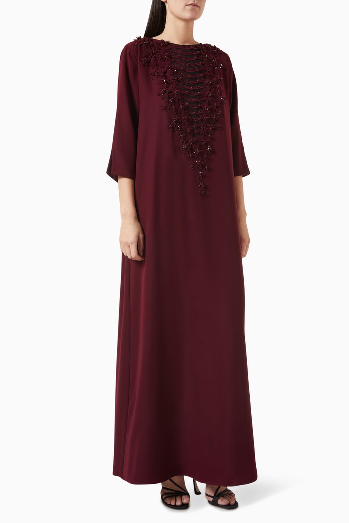 

Beaded Kaftan in Crêpe, Red