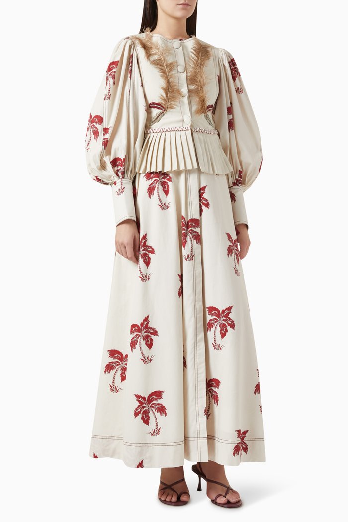 

Two-piece Hand-embroidered Kaftan Set in Cotton, Red