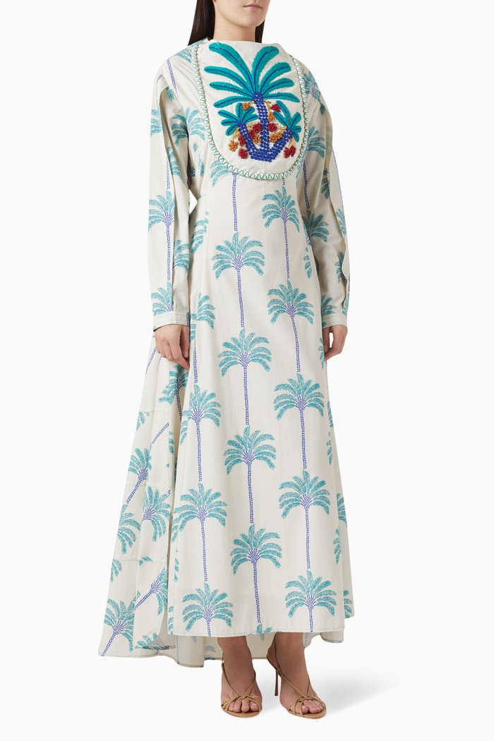 

Embroidered Kaftan in Linen, Blue