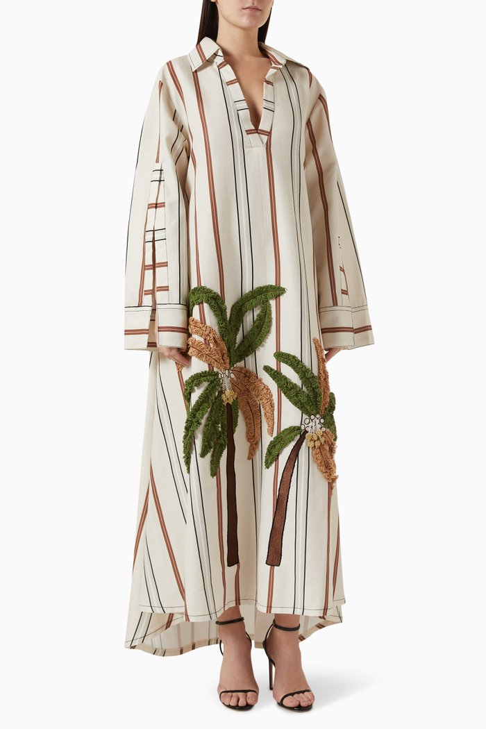 

Embroidered Kaftan in Linen, Neutral