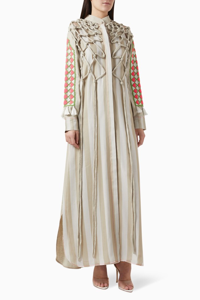 

2-piece Embellished Kaftan in Linen, Neutral