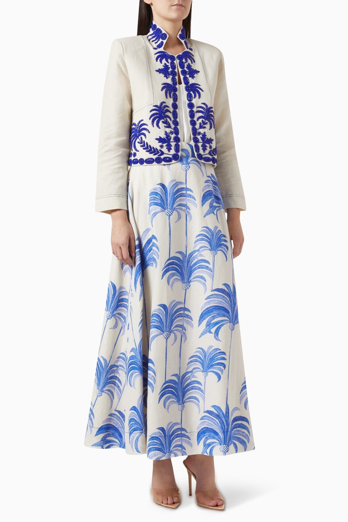 

2-piece Embellished Kaftan in Linen, Blue