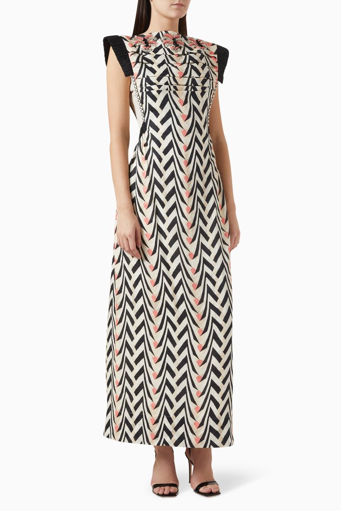 

Bead Embroidery Kaftan in Linen, Multicolour
