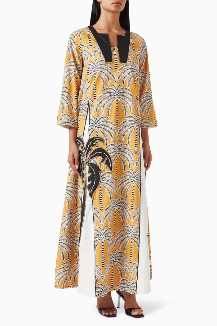 

Swarovski-embellished Kaftan in Cotton, Yellow