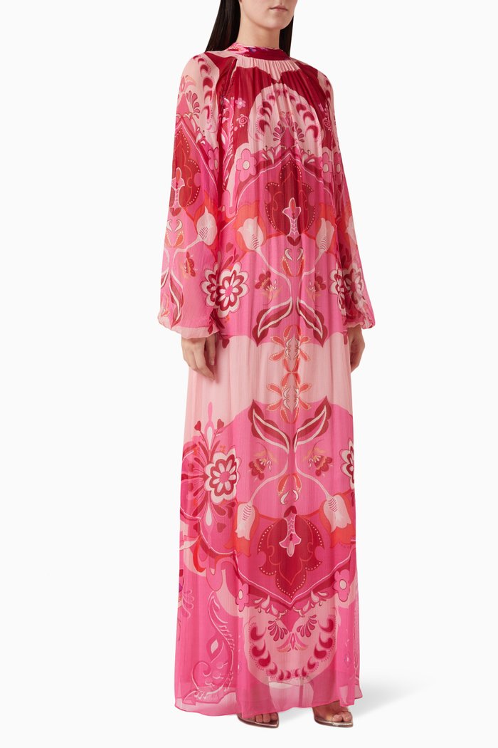 

Malak Floral Maxi Dress in Chiffon, Pink