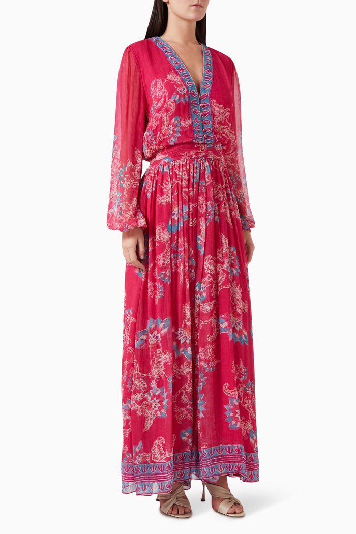 

Maheen Floral Maxi Dress in Chiffon, Pink