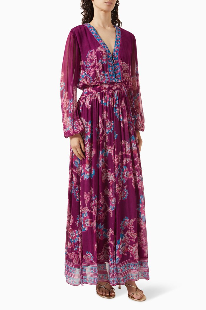 

Maheen Floral Maxi Dress in Chiffon, Purple