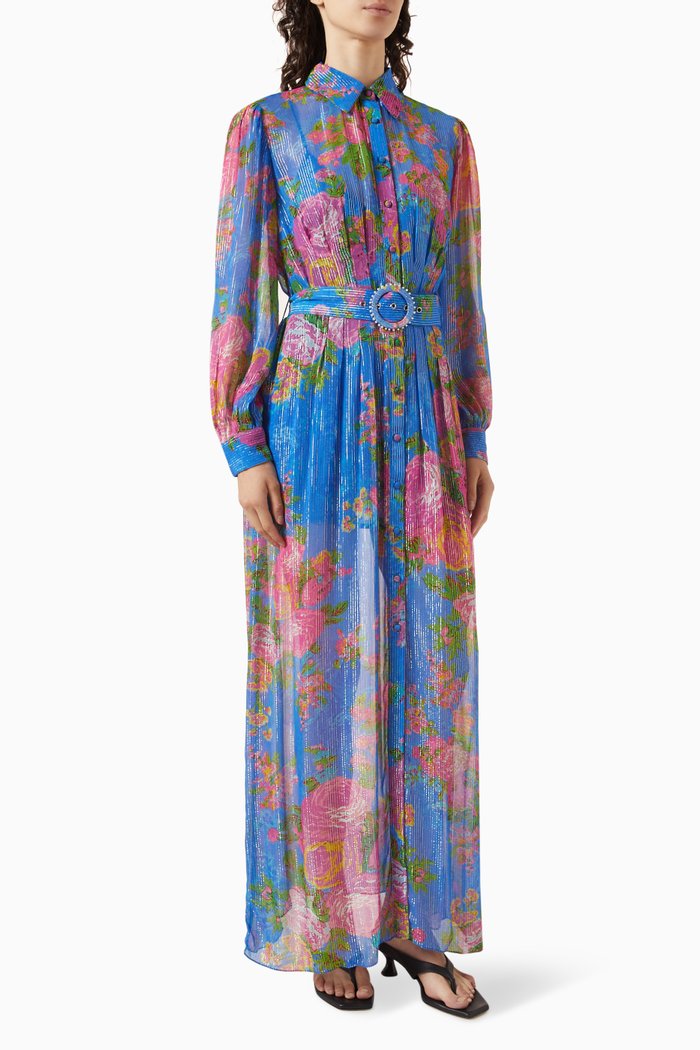 

Aara Floral Maxi Dress in Chiffon, Blue