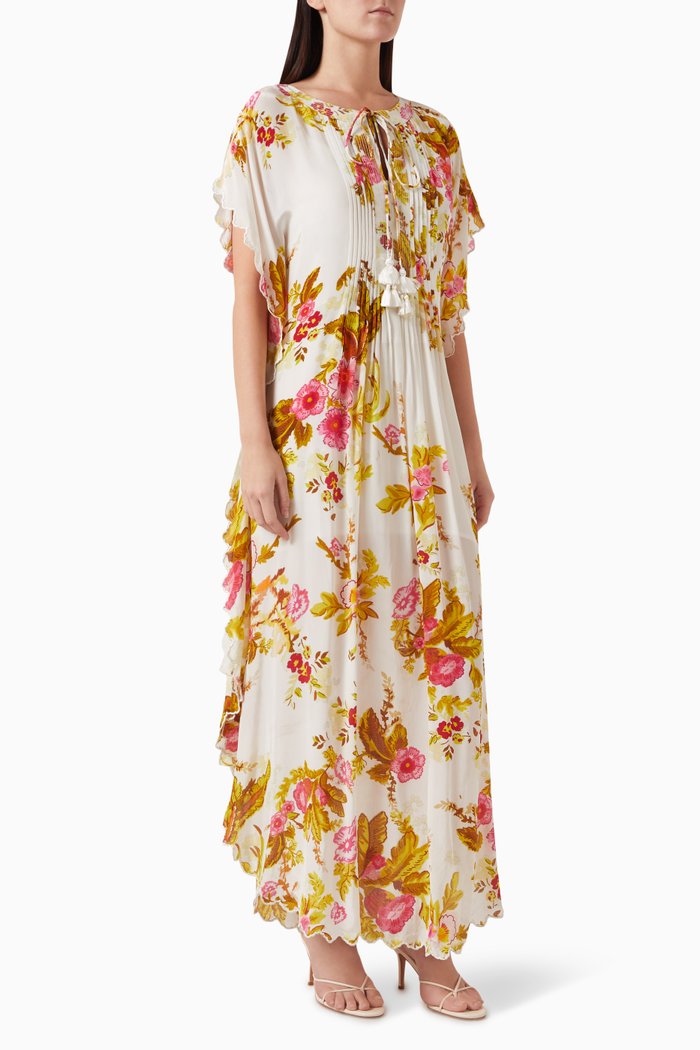 

Zinia Floral Maxi Dress in Chiffon, White