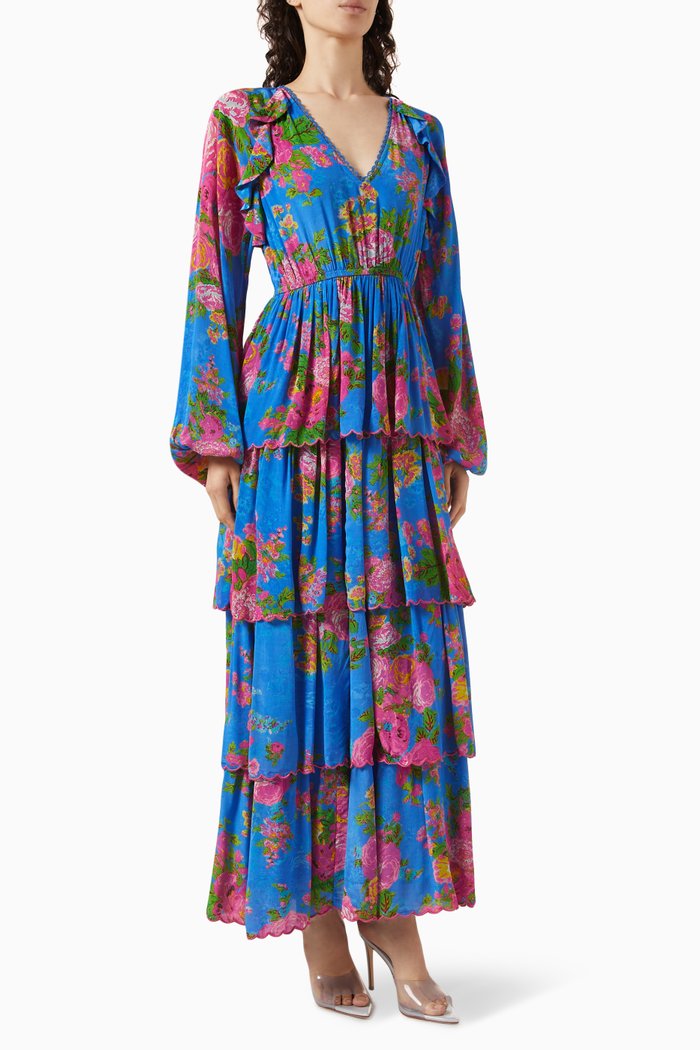 

Aara Floral Ruffled Maxi Dress, Blue