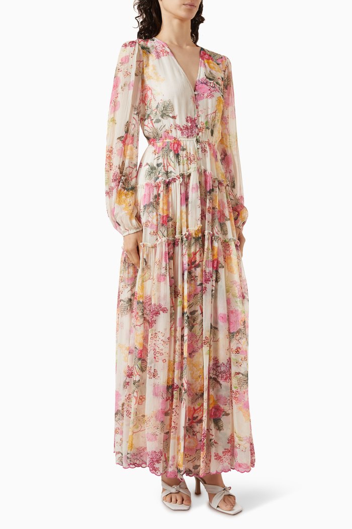 

Charu Floral Maxi Dress in Chiffon, Multicolour