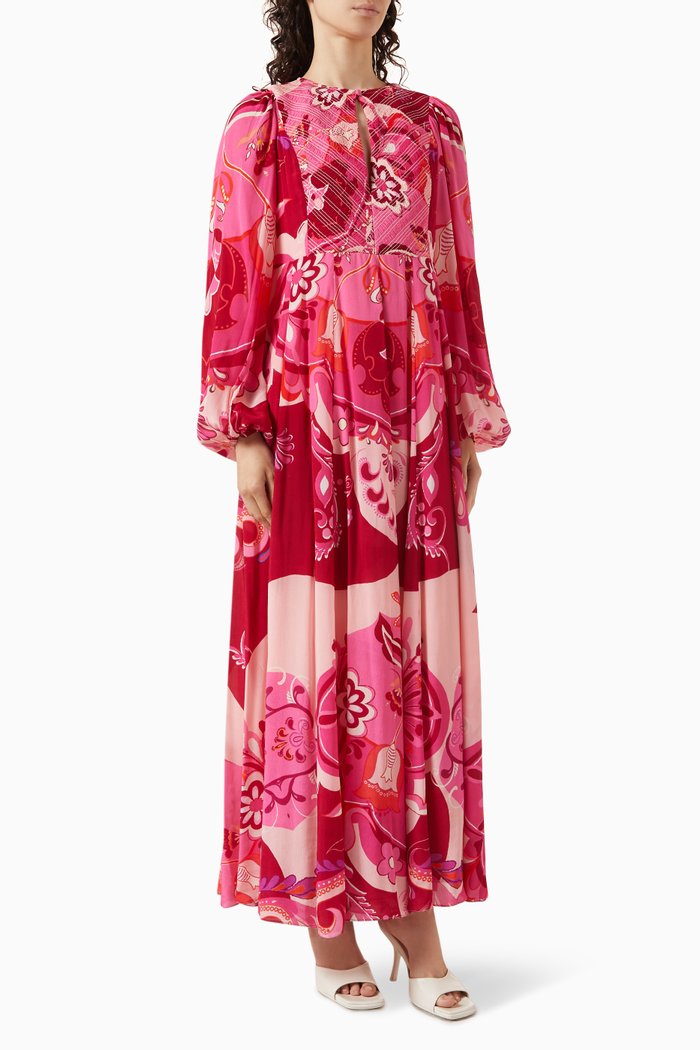 

Malak Floral Maxi Dress in Chiffon, Pink