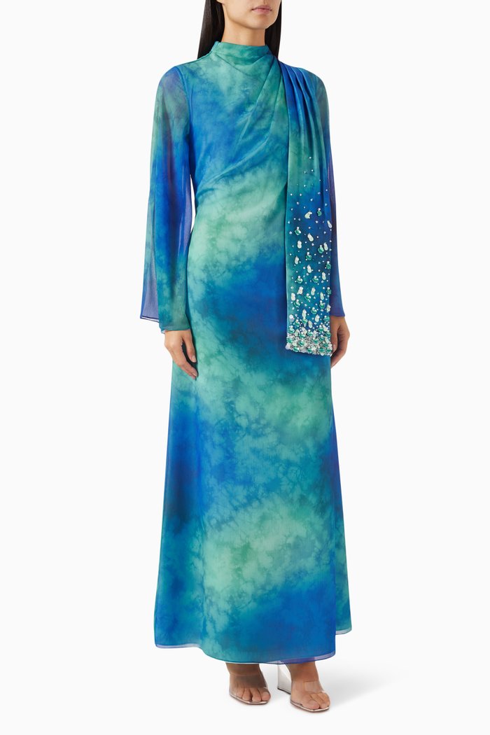 

Alani Draped Dress in Chiffon, Blue