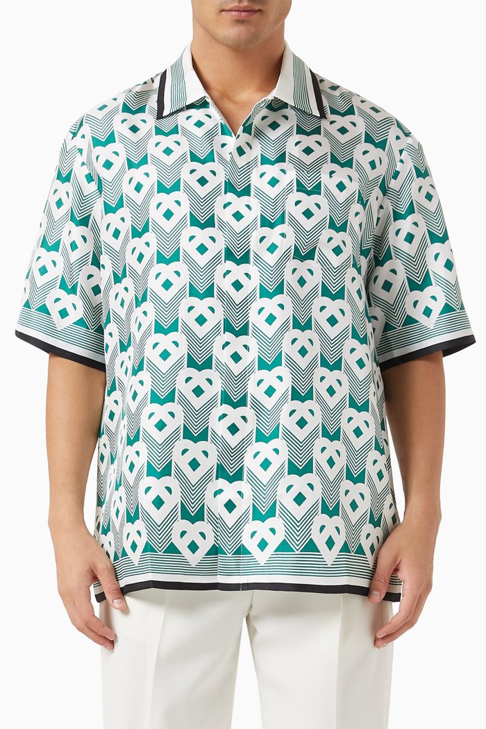 Heart Monogram Shirt in Silk, Green