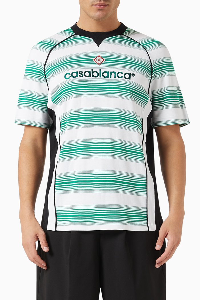 

Gradient Stripe Panelled Football T-shirt in Organic Cotton, Green