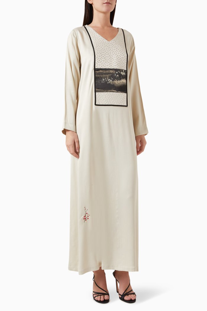 

Printed A-line Kaftan in Silk, Neutral