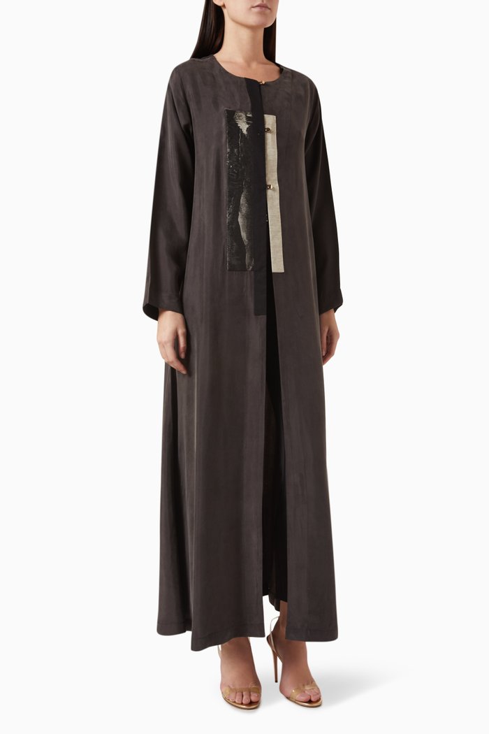 

Contrast-trim Abaya in Silk Cupro, Grey