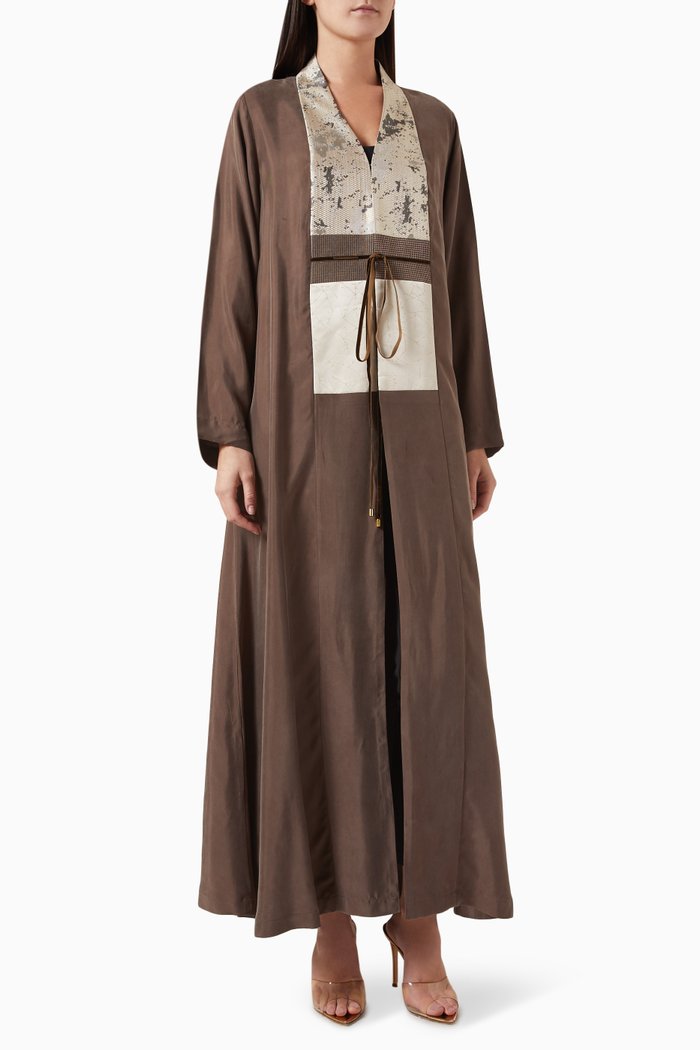 

Colour-block Abaya in Silk Cupro, Brown