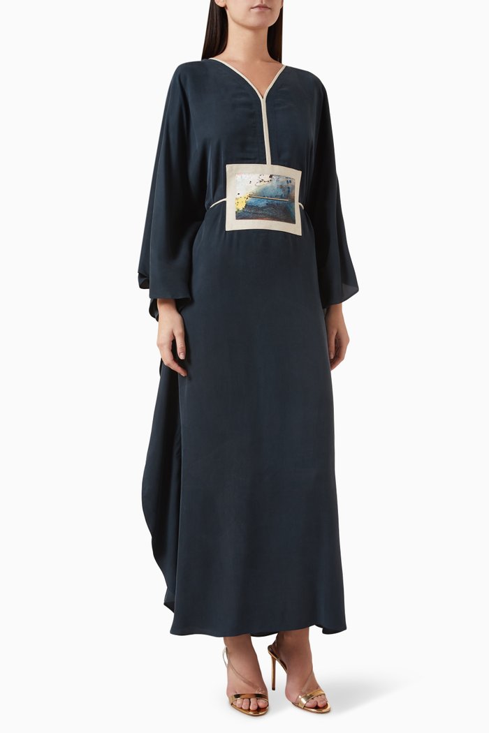 

V-neck Kaftan in Silk, Blue
