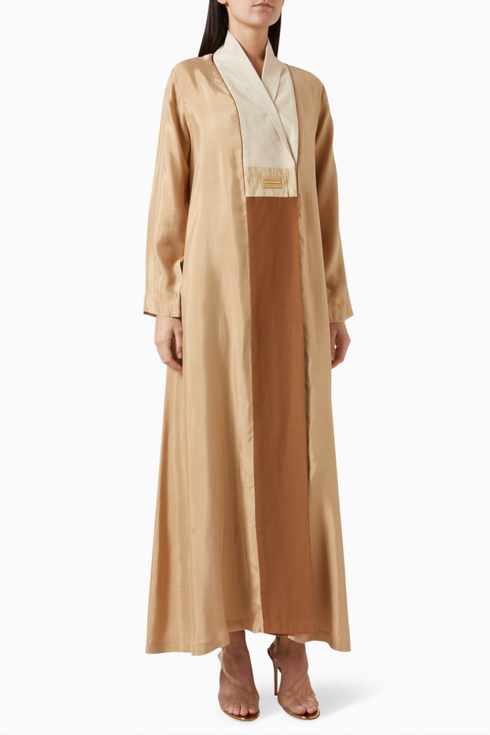 

Colour-block Abaya in Silk Cupro, Neutral