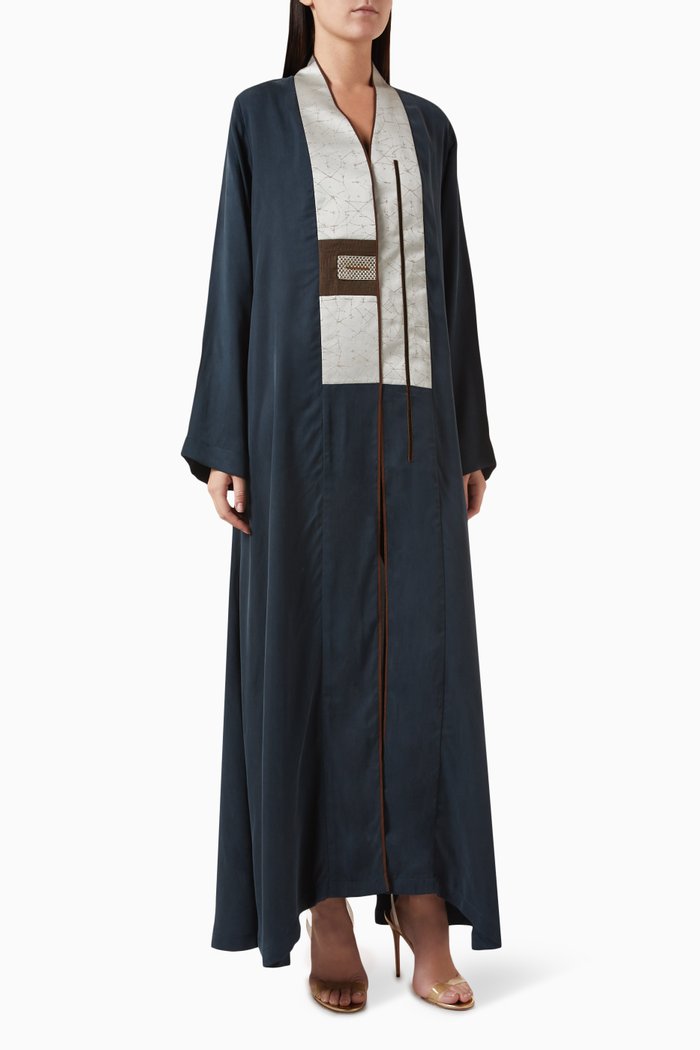 

Contrast-trim Abaya in Silk, Blue