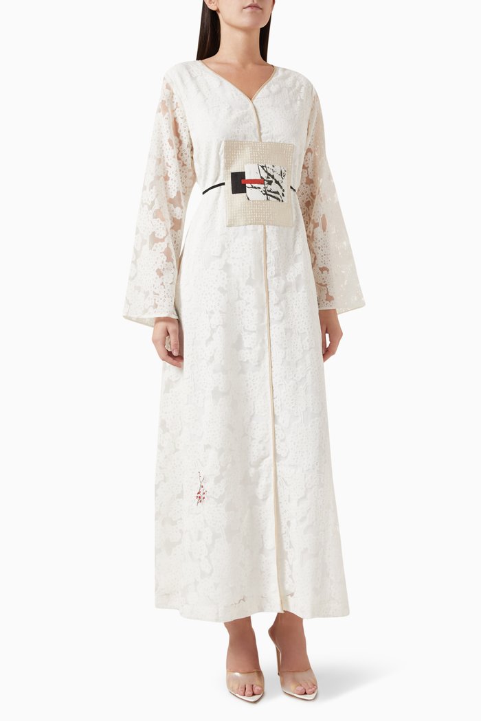 

V-neck Lace Kimono Kaftan, White
