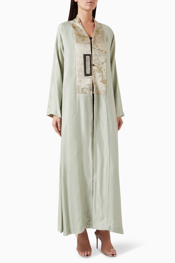 

Jacquard-trim Abaya in Silk Cupro, Green