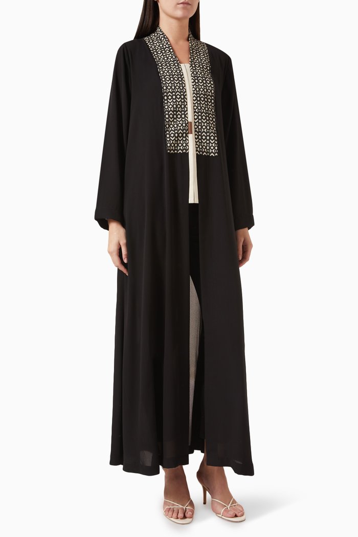 

Contrast-trim Abaya in Chiffon, Black