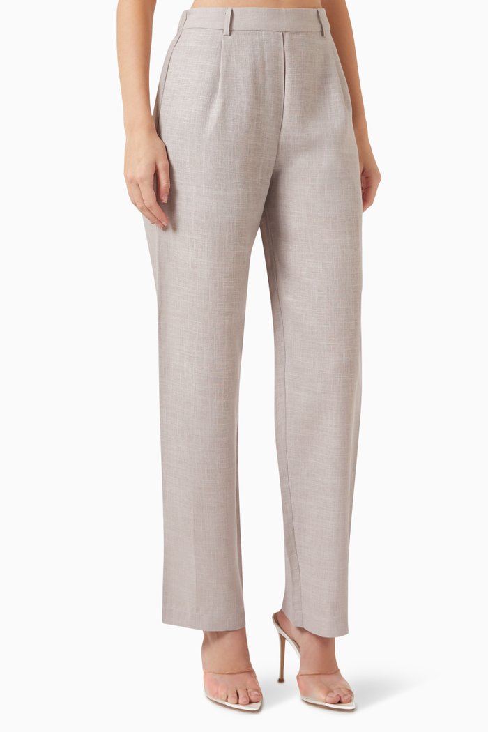 

High-rise Relaxed Pants in Linen, Grey