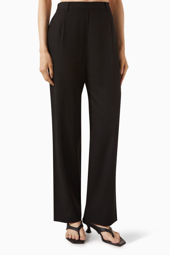 

High-rise Relaxed Pants in Linen, Black