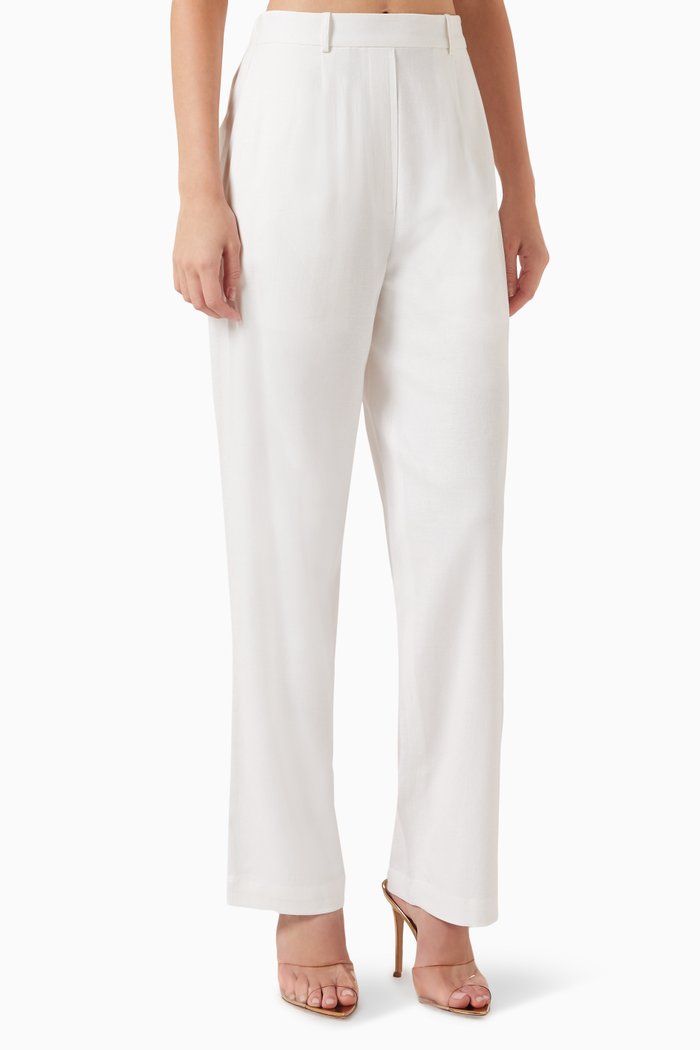 

High-rise Relaxed Pants in Linen, White