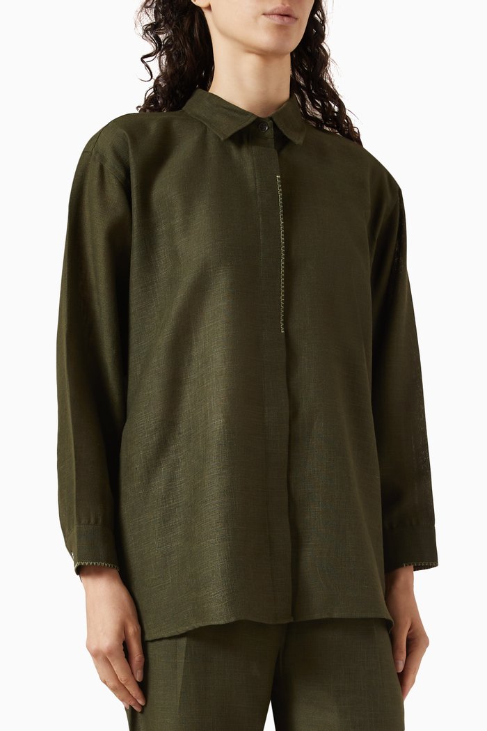 Button Down Shirt in Linen, Green