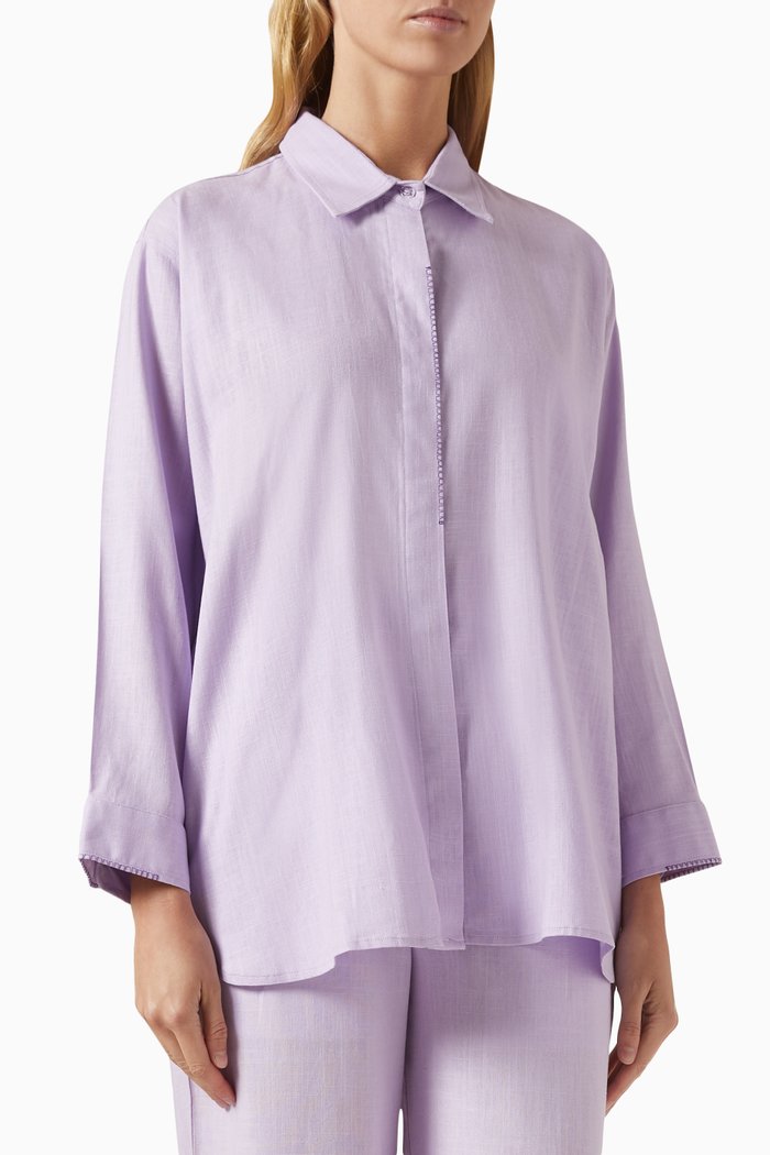 

Button Down Shirt in Linen, Purple