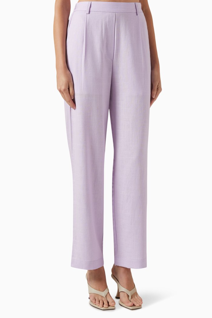 

Straight-fit Pants in Linen, Purple