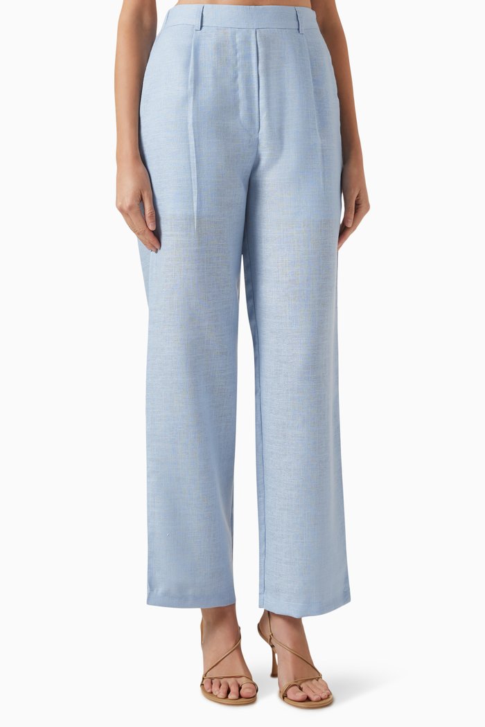 

Straight-fit Pants in Linen, Blue