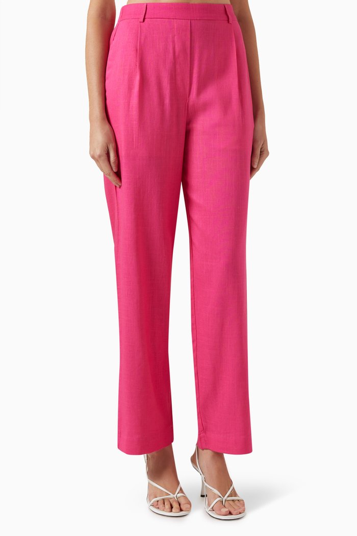 

Straight-fit Pants in Linen, Pink