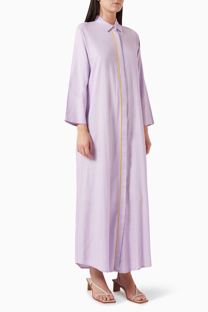 

Button Down Maxi Dress in Linen, Purple